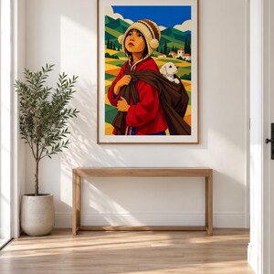 Boy Carrying a Puppy — unframed fine art print. Frames and room accessories are not included.