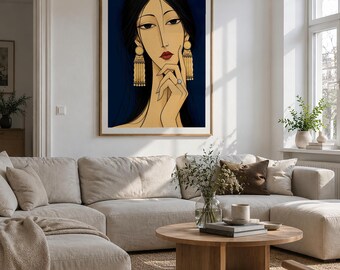 Woman with Golden Jewelery Art Print, 40x60 cm Unframed Wall Art, Contemporary Fine Art by Zhydora