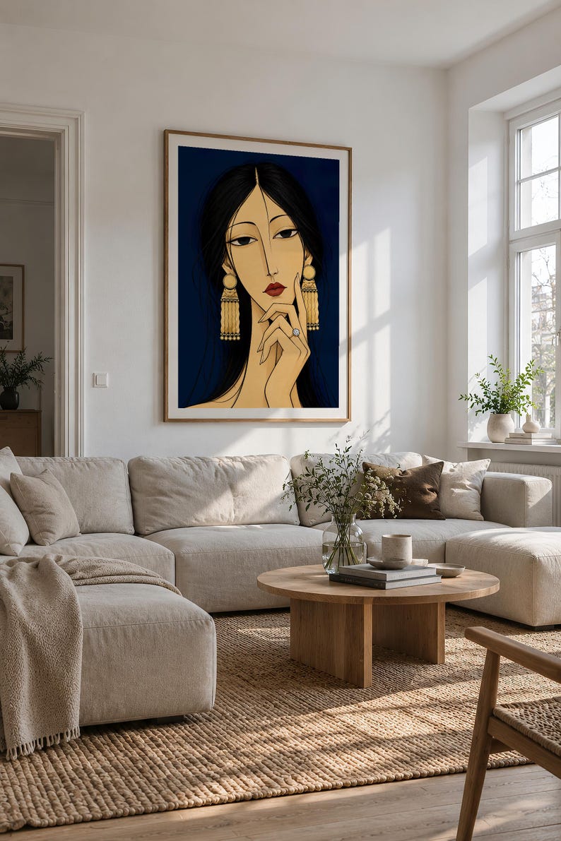 Woman with Golden Jewellery — unframed fine art print. Frames and room accessories are not included.