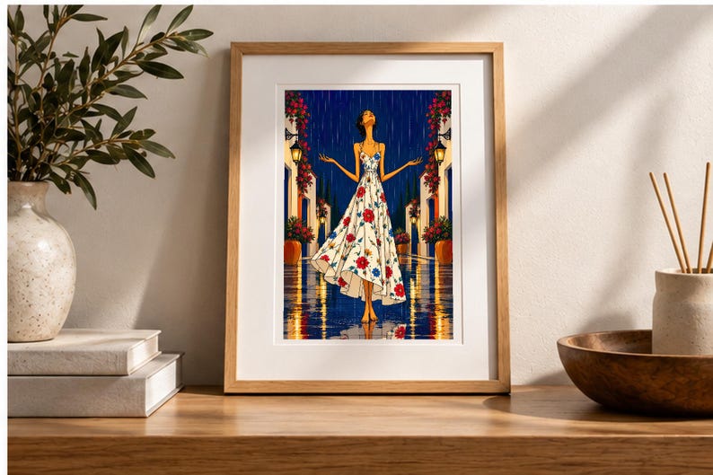 Serenity in the Rain — digital illustration shown as a display example. No physical item, frame or props included.