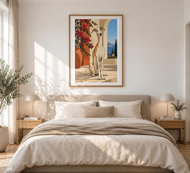 Mediterranean Greyhound — unframed fine art print. Frames and room accessories are not included.