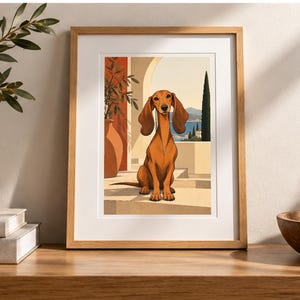 Mediterranean Dachshund — digital illustration shown as a display example. No physical item, frame or props included.