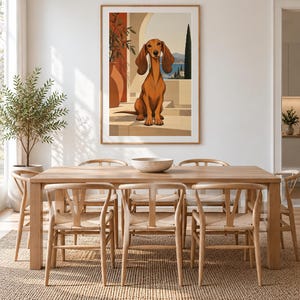 Mediterranean Dachshund — unframed fine art print. Frames and room accessories are not included.