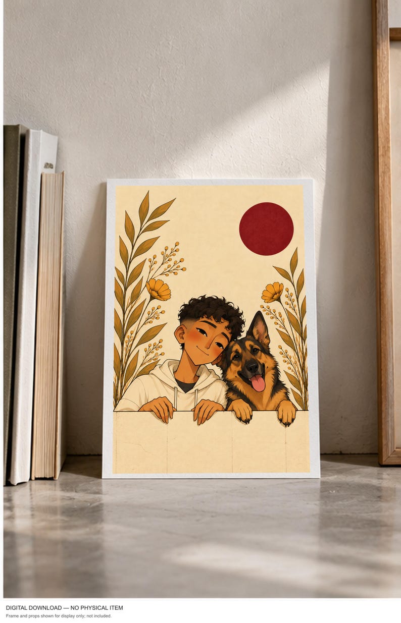 Friendship by the Garden Wall — digital illustration shown as a display example. No physical item, frame or props included.
