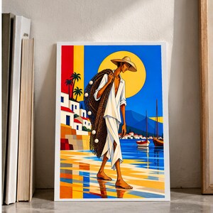 Fisherman by the Mediterranean Sea — digital illustration shown as a display example. No physical item, frame or props included.