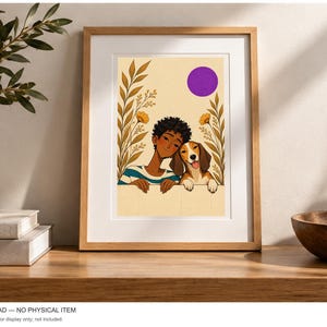 Purple Sun Friendship — digital illustration shown as a display example. No physical item, frame or props included.
