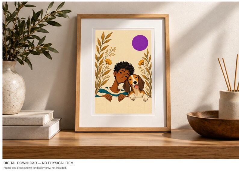 Purple Sun Friendship — digital illustration shown as a display example. No physical item, frame or props included.