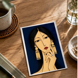 Woman with Golden Jewellery — digital illustration shown as a display example. No physical item, frame or props included.