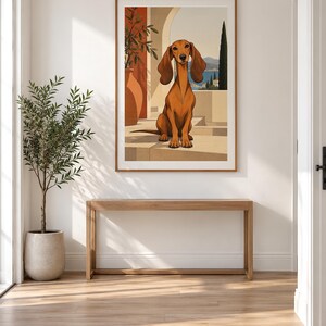 Mediterranean Dachshund — unframed fine art print. Frames and room accessories are not included.