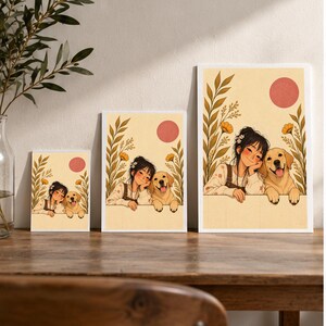 A Girl and Her Gentle Companion — digital illustration shown as a display example. No physical item, frame or props included.