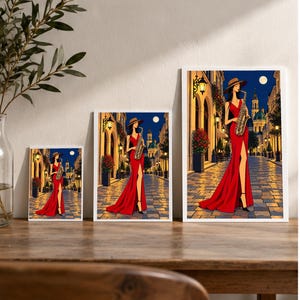 Saxophonist Under the Moon — digital illustration shown as a display example. No physical item, frame or props included.