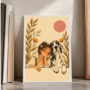 A Girl and Her Great Dane — digital illustration shown as a display example. No physical item, frame or props included.