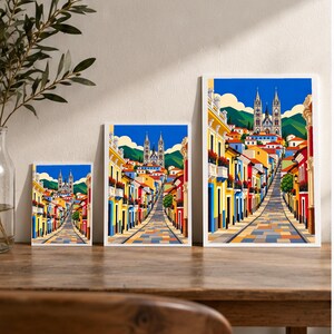 Street to the Cathedral — Quito, Ecuador — digital illustration shown as a display example. No physical item, frame or props included.