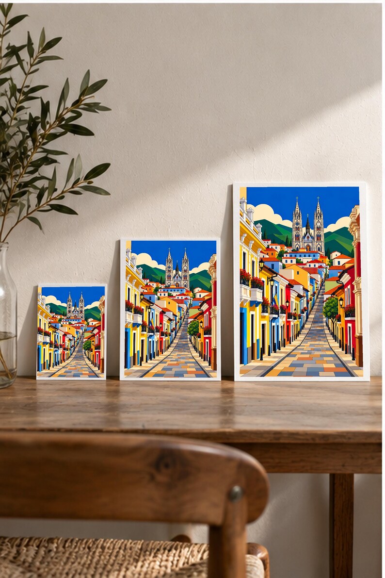 Street to the Cathedral — Quito, Ecuador — digital illustration shown as a display example. No physical item, frame or props included.