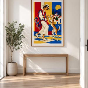 Man Dancing With Dog — unframed fine art print. Frames and room accessories are not included.