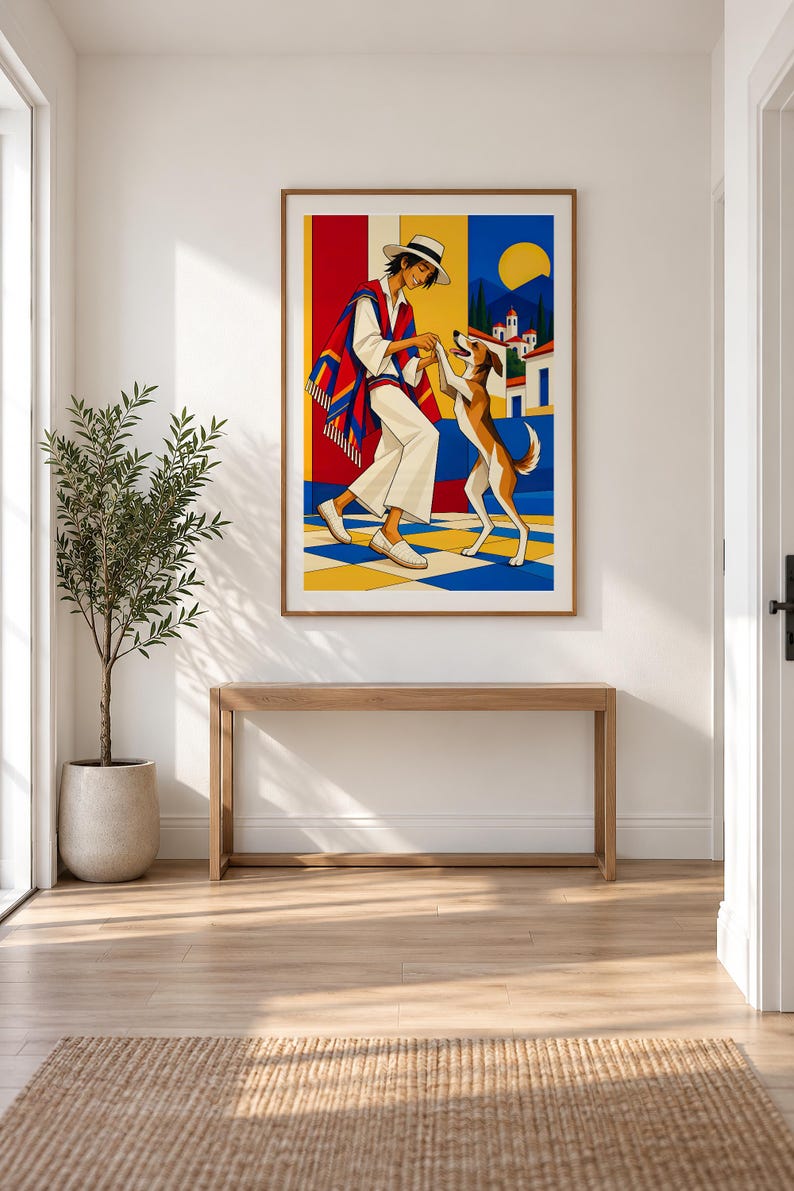 Man Dancing With Dog — unframed fine art print. Frames and room accessories are not included.