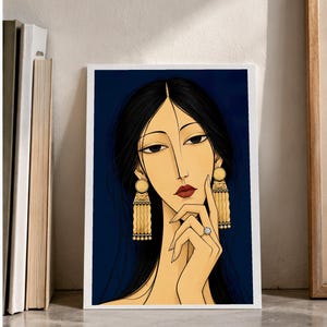 Woman with Golden Jewellery — digital illustration shown as a display example. No physical item, frame or props included.