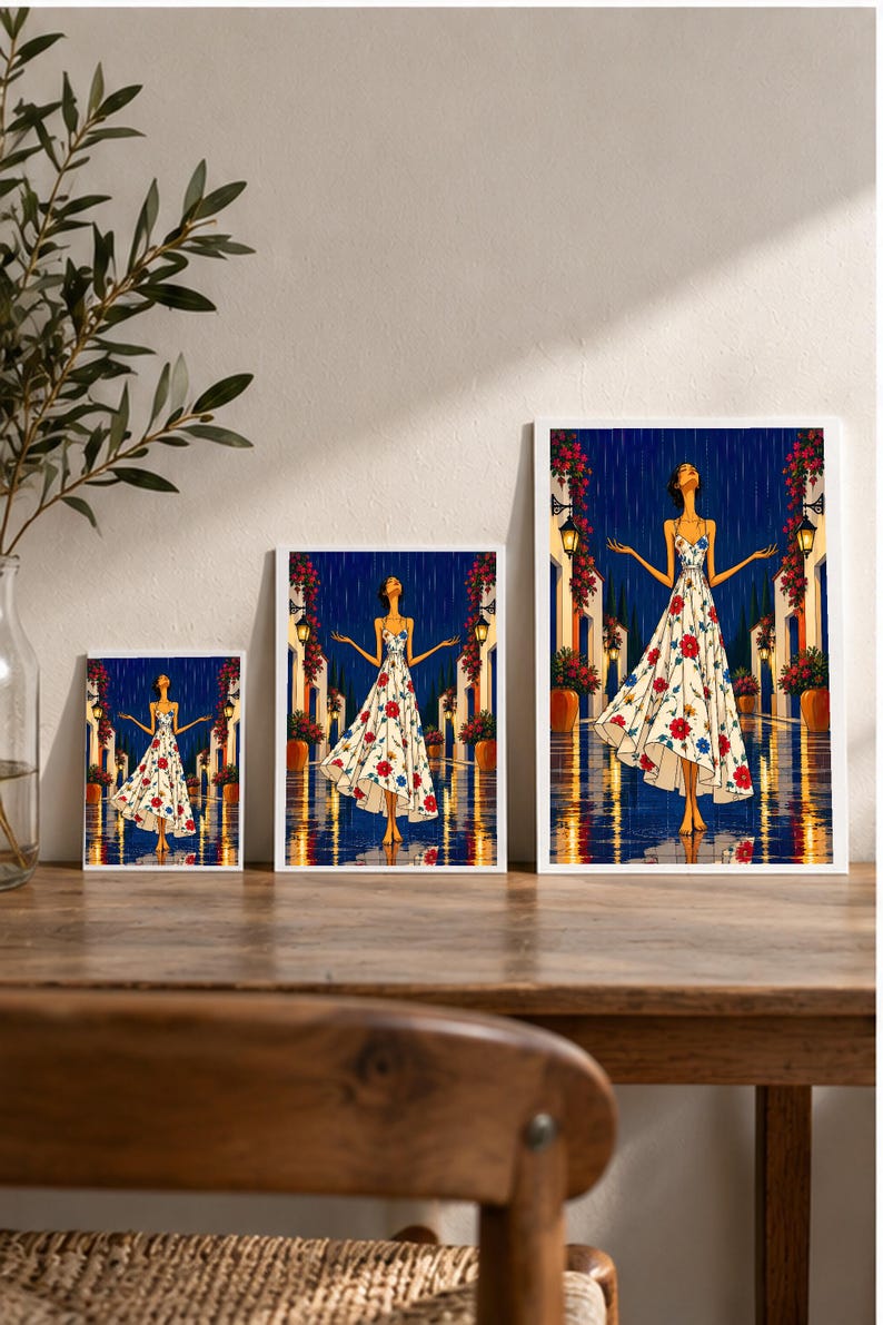 Serenity in the Rain — digital illustration shown as a display example. No physical item, frame or props included.