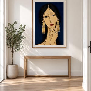 Woman with Golden Jewellery — unframed fine art print. Frames and room accessories are not included.