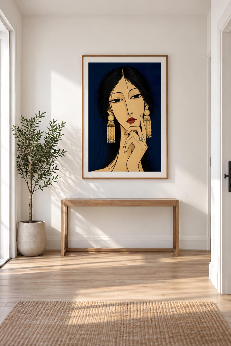 Woman with Golden Jewellery — unframed fine art print. Frames and room accessories are not included.