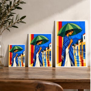 The Girl in the Rain — digital illustration shown as a display example. No physical item, frame or props included.