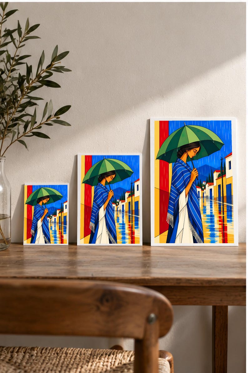 The Girl in the Rain — digital illustration shown as a display example. No physical item, frame or props included.