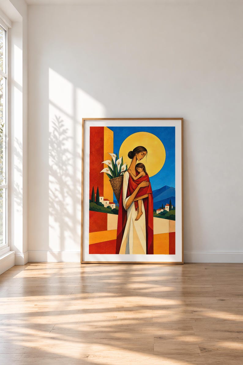 Mother and Child Under the Golden Sun — unframed fine art print. Frames and room accessories are not included.