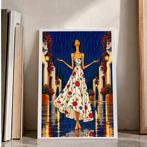 Serenity in the Rain — digital illustration shown as a display example. No physical item, frame or props included.
