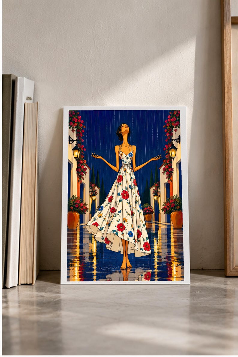 Serenity in the Rain — digital illustration shown as a display example. No physical item, frame or props included.
