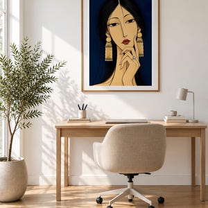 Woman with Golden Jewellery — unframed fine art print. Frames and room accessories are not included.