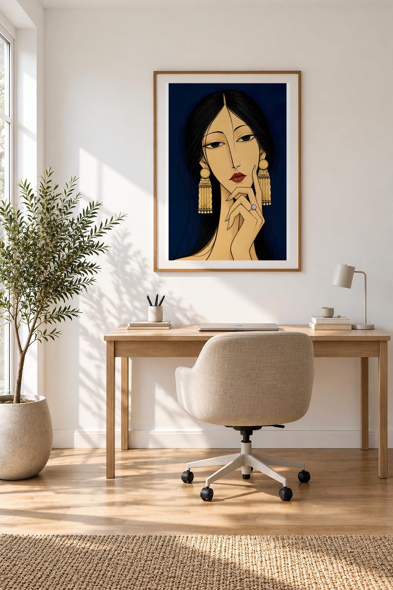 Woman with Golden Jewellery — unframed fine art print. Frames and room accessories are not included.