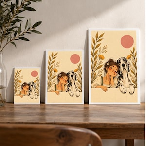 A Girl and Her Great Dane — digital illustration shown as a display example. No physical item, frame or props included.