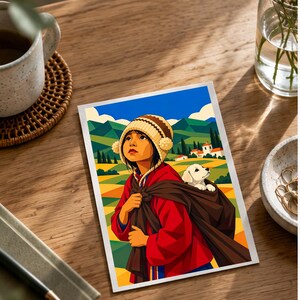 Boy Carrying a Puppy — digital illustration shown as a display example. No physical item, frame or props included.