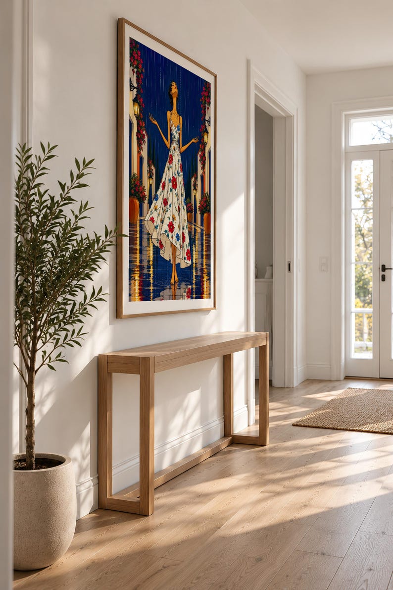 Serenity in the Rain — unframed fine art print. Frames and room accessories are not included.