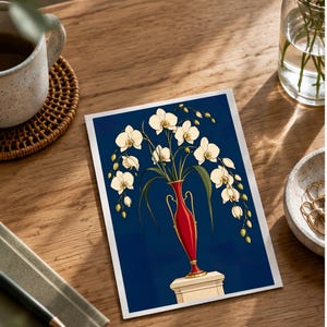 White Orchids in a Colourful Vase — digital illustration shown as a display example. No physical item, frame or props included.