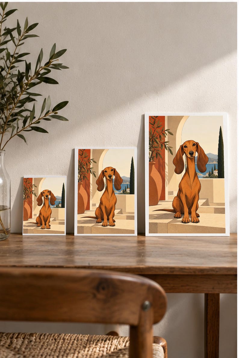 Mediterranean Dachshund — digital illustration shown as a display example. No physical item, frame or props included.