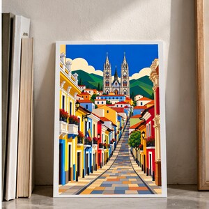 Street to the Cathedral — Quito, Ecuador — digital illustration shown as a display example. No physical item, frame or props included.