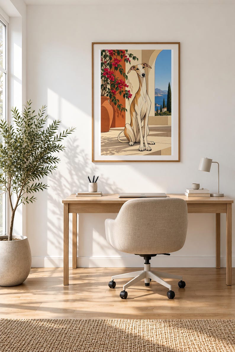 Mediterranean Greyhound — unframed fine art print. Frames and room accessories are not included.