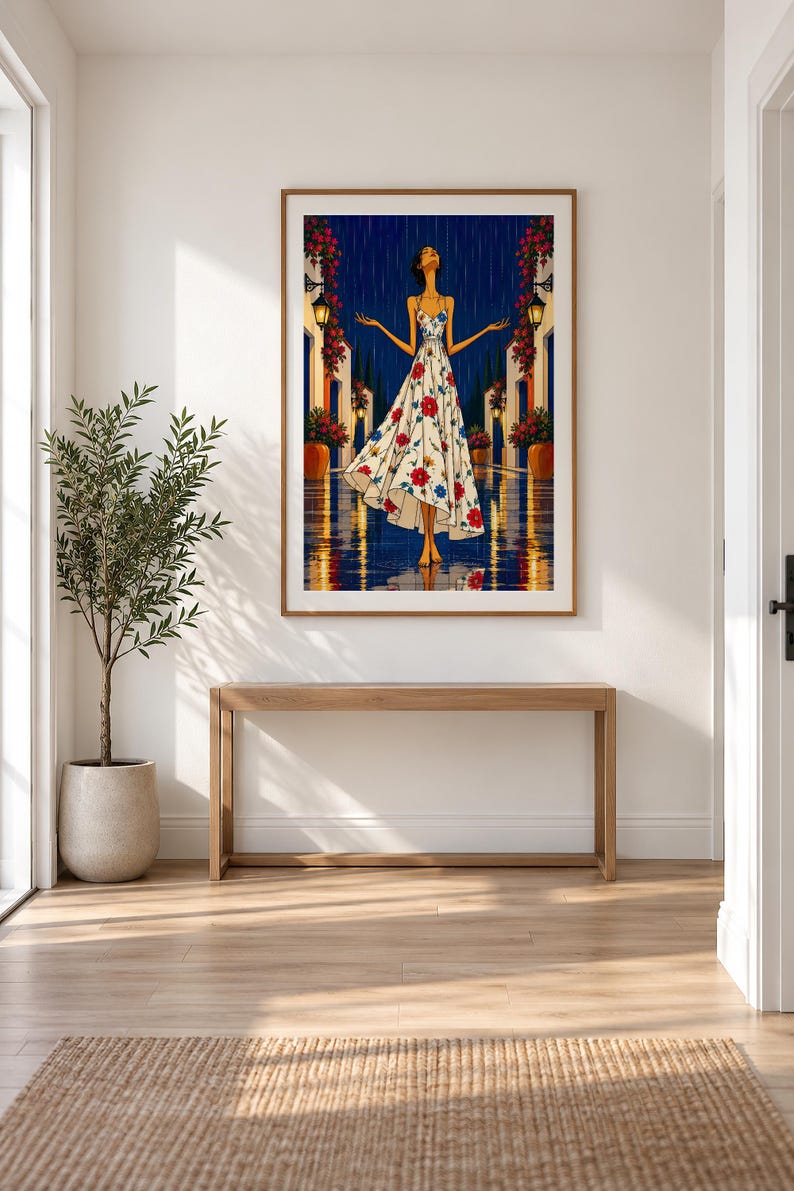 Serenity in the Rain — unframed fine art print. Frames and room accessories are not included.