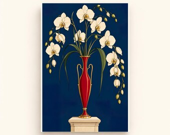 White Orchids in a Colorful Vase Printable Wall Art, Colorful Digital Download, A4 A5 and 2:3 JPG Files
