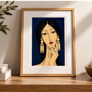 Woman with Golden Jewellery — digital illustration shown as a display example. No physical item, frame or props included.