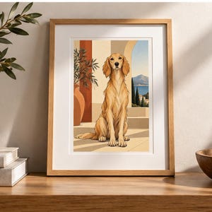 Mediterranean Golden Retriever — digital illustration shown as a display example. No physical item, frame or props included.
