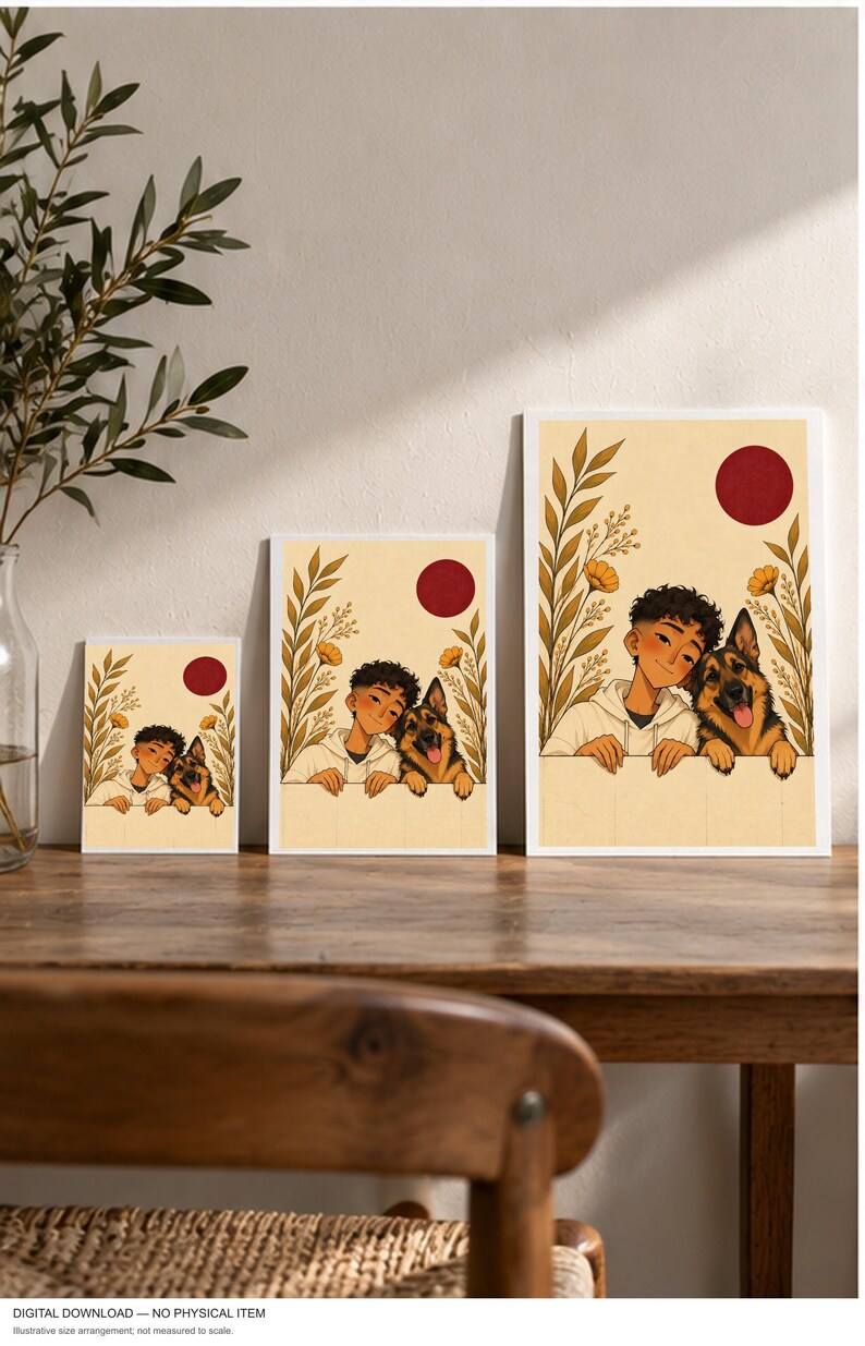 Friendship by the Garden Wall — digital illustration shown as a display example. No physical item, frame or props included.