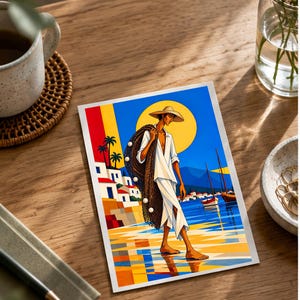 Fisherman by the Mediterranean Sea — digital illustration shown as a display example. No physical item, frame or props included.