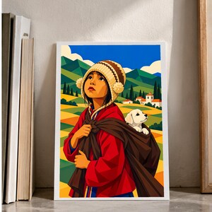 Boy Carrying a Puppy — digital illustration shown as a display example. No physical item, frame or props included.