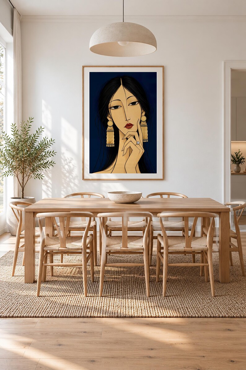 Woman with Golden Jewellery — unframed fine art print. Frames and room accessories are not included.