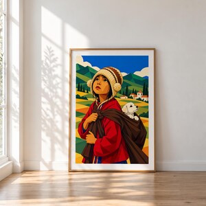 Boy Carrying a Puppy — unframed fine art print. Frames and room accessories are not included.
