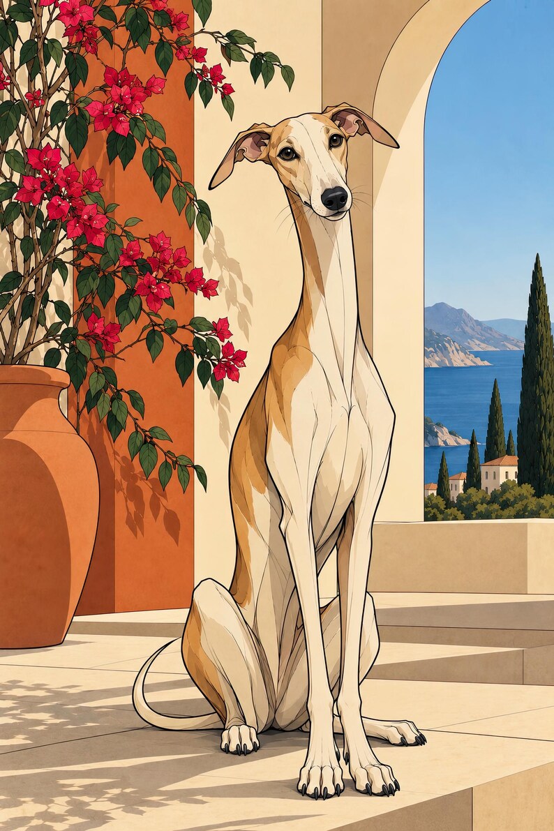 Mediterranean Greyhound — unframed fine art print. Frames and room accessories are not included.