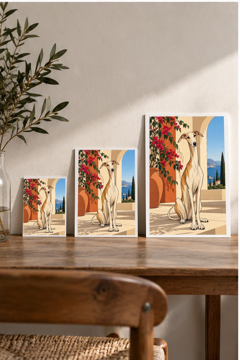 Mediterranean Greyhound — digital illustration shown as a display example. No physical item, frame or props included.