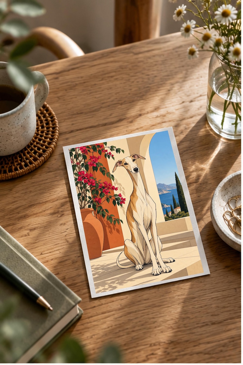 Mediterranean Greyhound — digital illustration shown as a display example. No physical item, frame or props included.